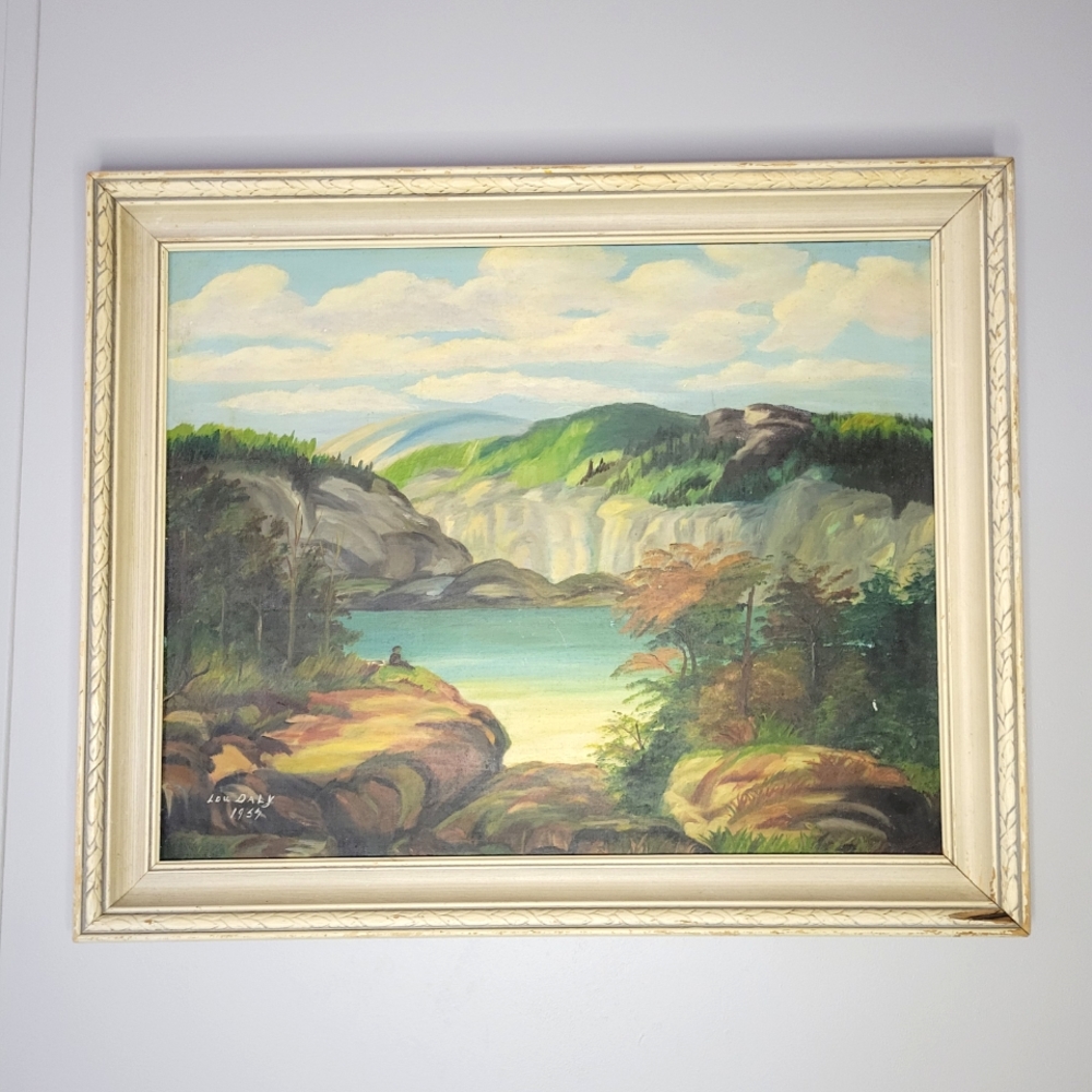 Lou Daly Painting 1957 Distressed Vintage Art Landcape